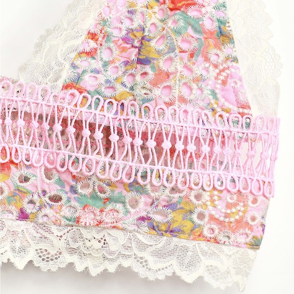 Emma Pink Multi Floral Print Eyelet Lace Bralette - Picture 6 of 6